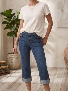 A.Z.I Cropped Jeans With Faux Leather Trim